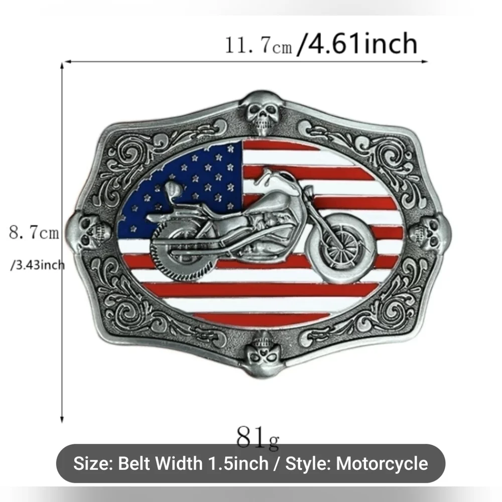 New Motorcycle Belt Buckle American Flag Biker Patriotic USA Skull, T3MISB1E